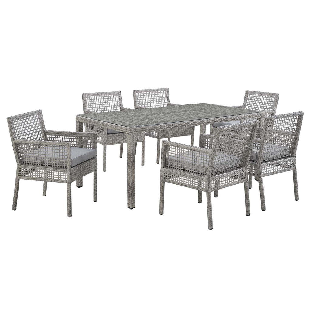 Aura 7 Piece Outdoor Patio Wicker Rattan Set in Gray Gray