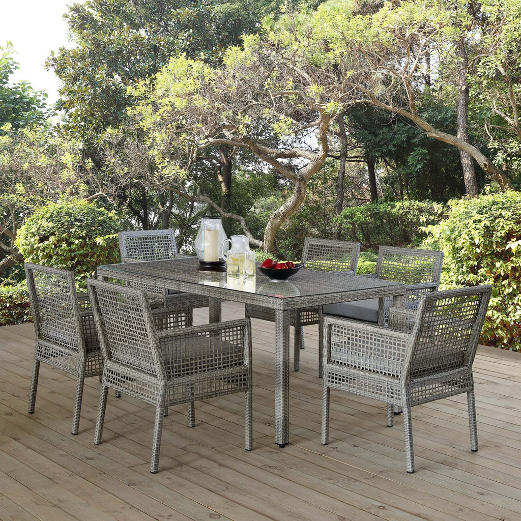 Aura 7 Piece Outdoor Patio Wicker Rattan Set in Gray Gray