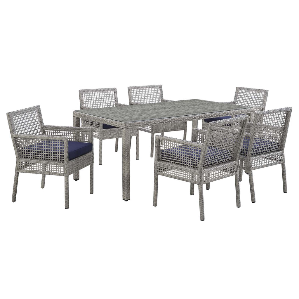 Aura 7 Piece Outdoor Patio Wicker Rattan Set in Gray Navy