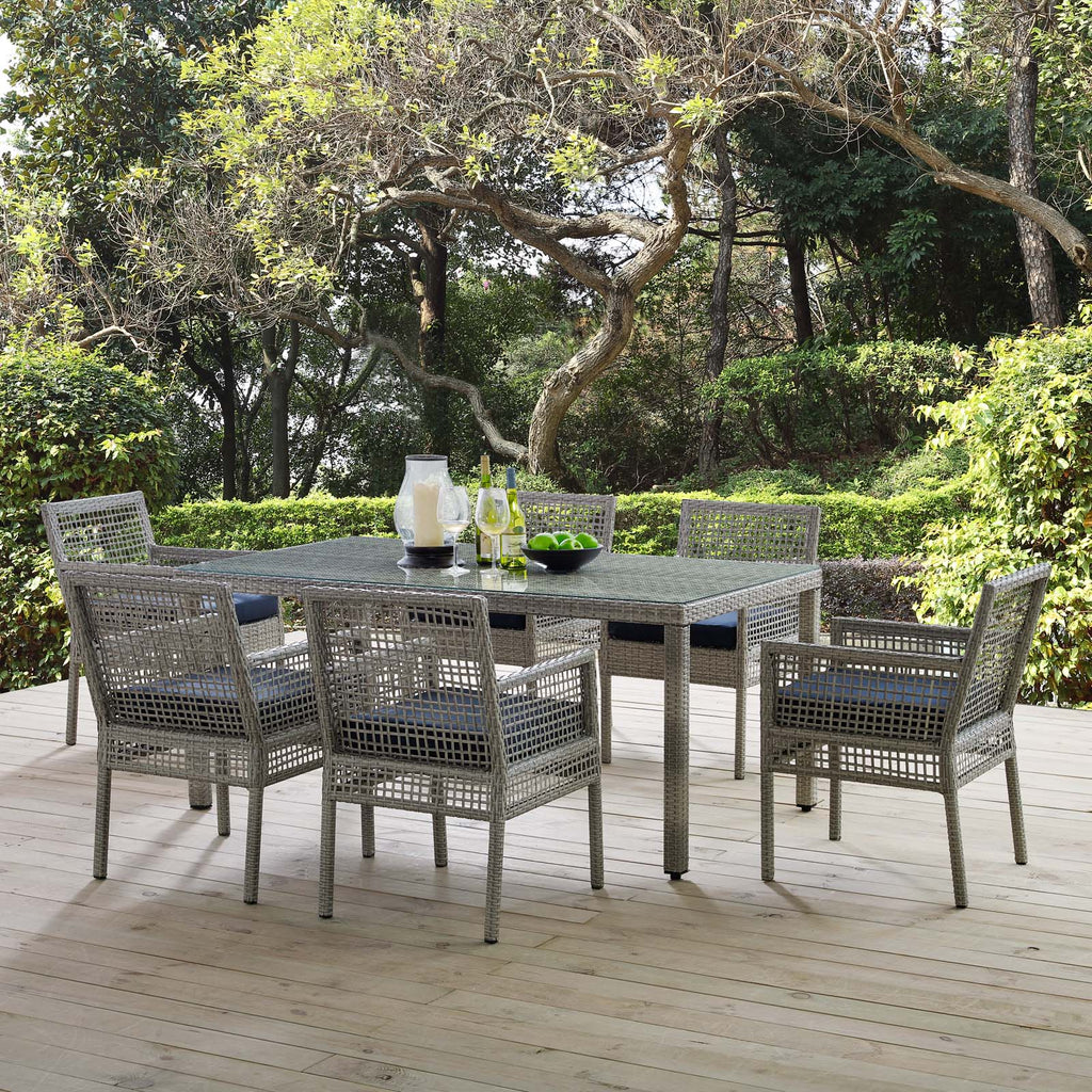 Aura 7 Piece Outdoor Patio Wicker Rattan Set in Gray Navy