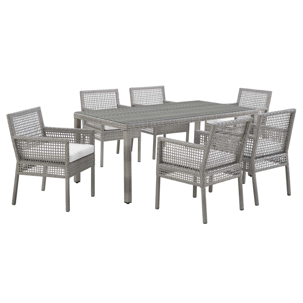 Aura 7 Piece Outdoor Patio Wicker Rattan Set in Gray White