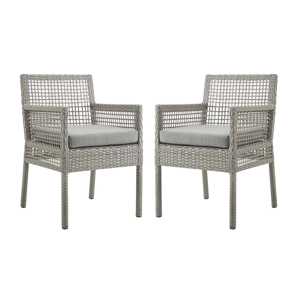 Aura Dining Armchair Outdoor Patio Wicker Rattan Set of 2 in Gray Gray