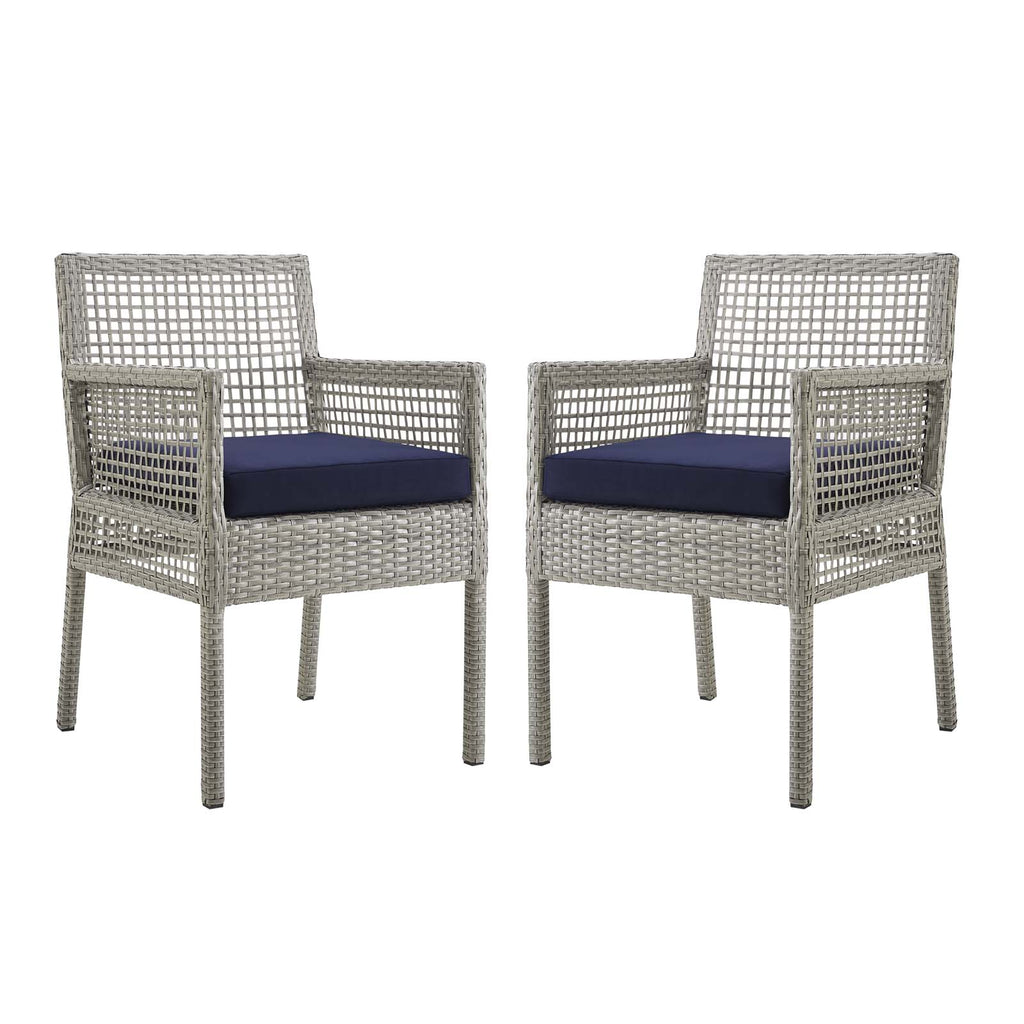 Aura Dining Armchair Outdoor Patio Wicker Rattan Set of 2 in Gray Navy