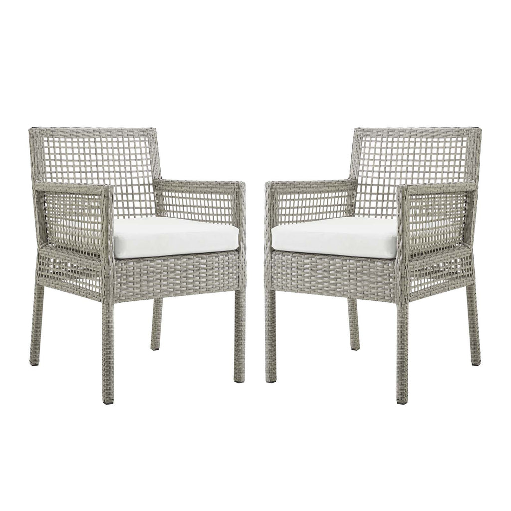 Aura Dining Armchair Outdoor Patio Wicker Rattan Set of 2 in Gray White