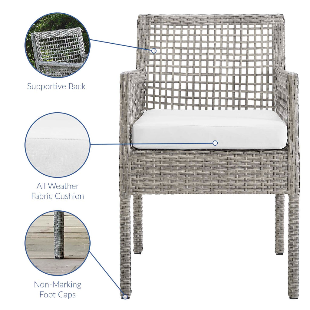 Aura Dining Armchair Outdoor Patio Wicker Rattan Set of 2 in Gray White