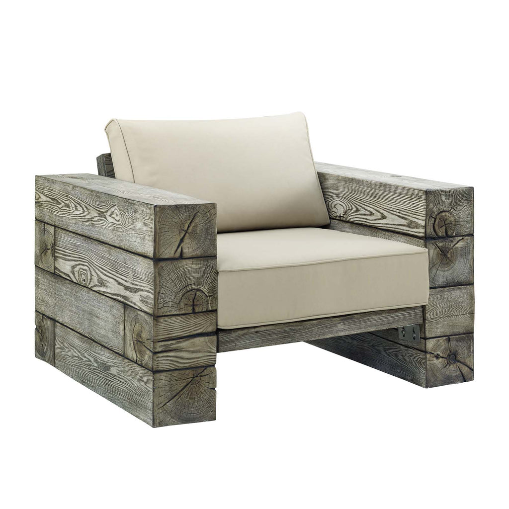 Manteo Rustic Coastal Outdoor Patio Sunbrella  Lounge Armchair