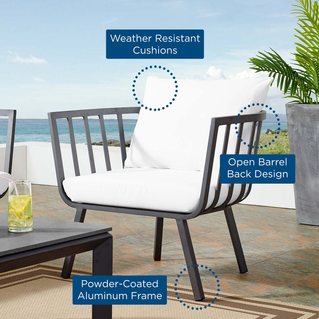 Riverside Outdoor Patio Aluminum Armchair in Gray White