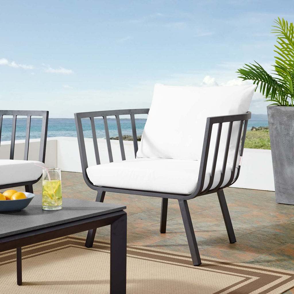 Riverside Outdoor Patio Aluminum Armchair in Gray White