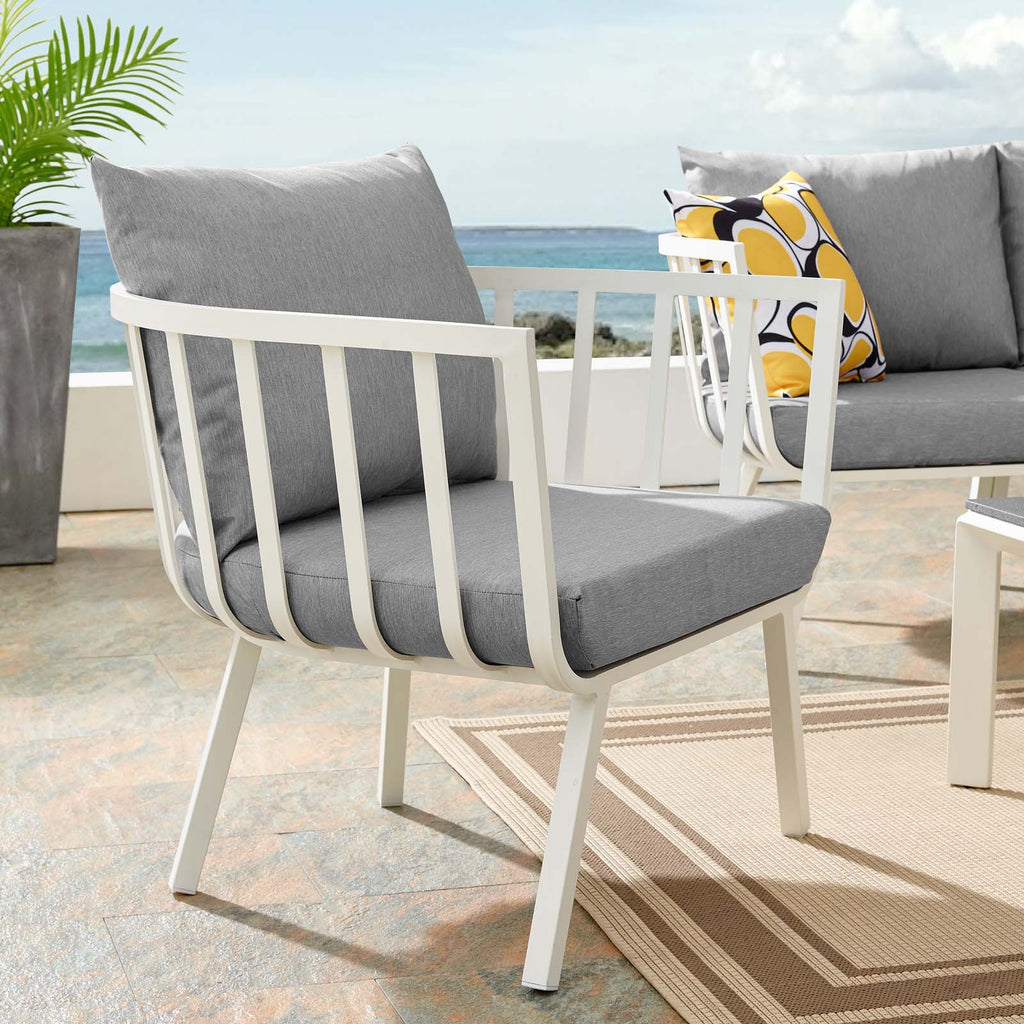 Riverside Outdoor Patio Aluminum Armchair in White Gray