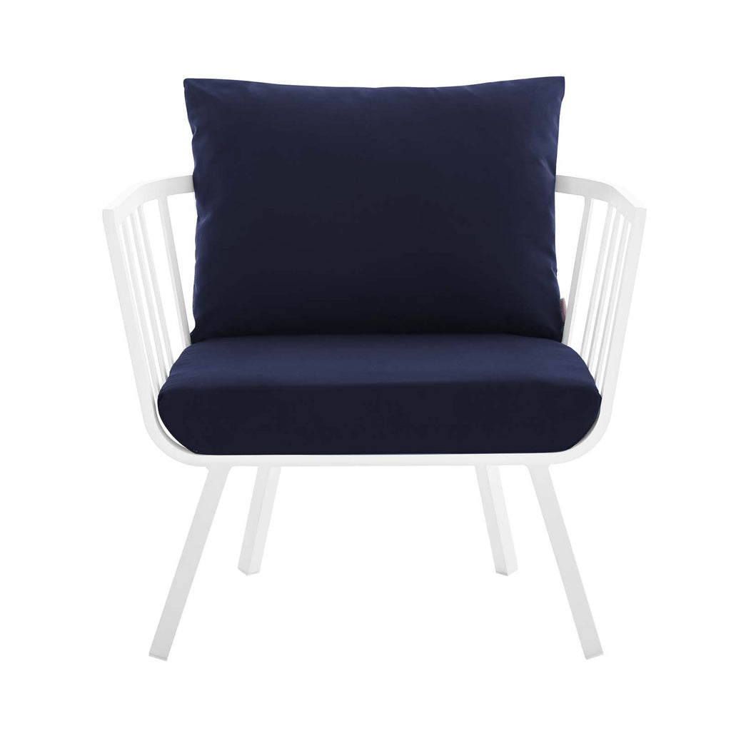 Riverside Outdoor Patio Aluminum Armchair in White Navy