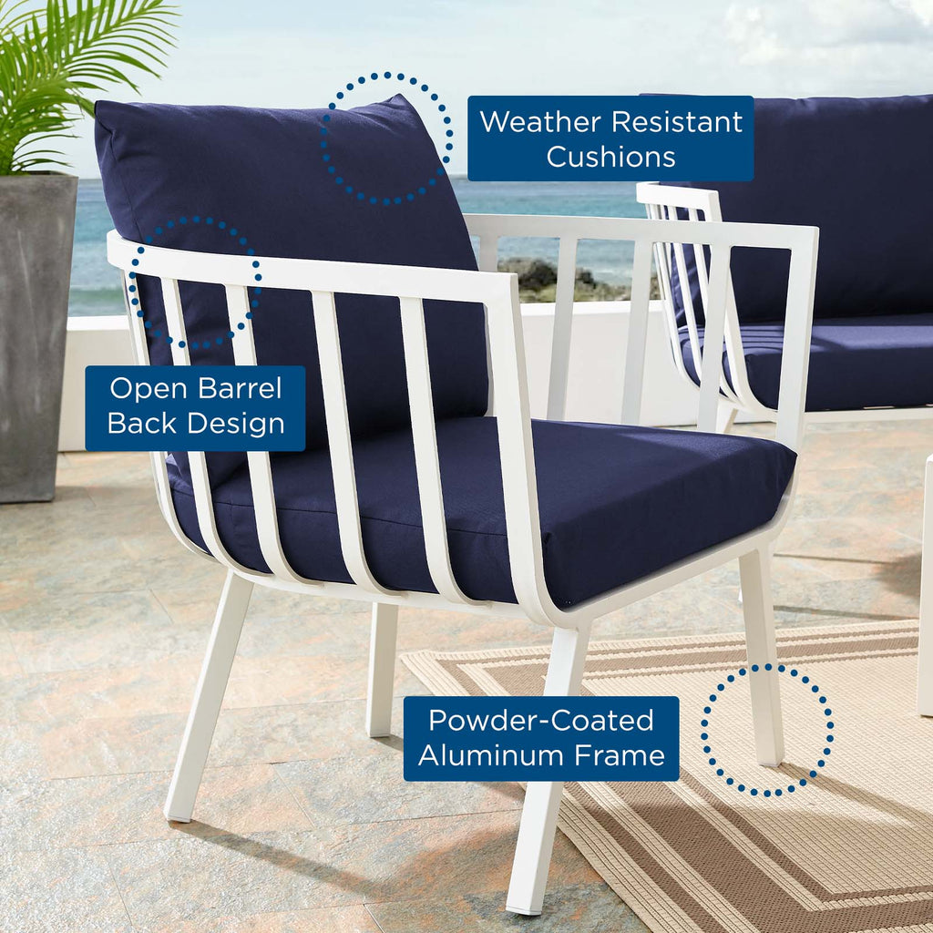 Riverside Outdoor Patio Aluminum Armchair in White Navy