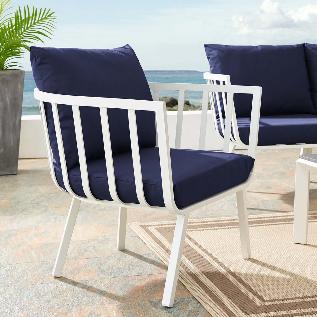 Riverside Outdoor Patio Aluminum Armchair in White Navy