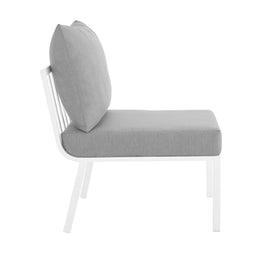 Riverside Outdoor Patio Aluminum Armless Chair in White Gray