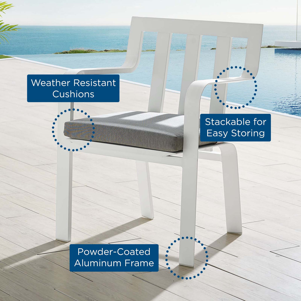 Baxley Stackable Outdoor Patio Aluminum Dining Armchair in White Gray