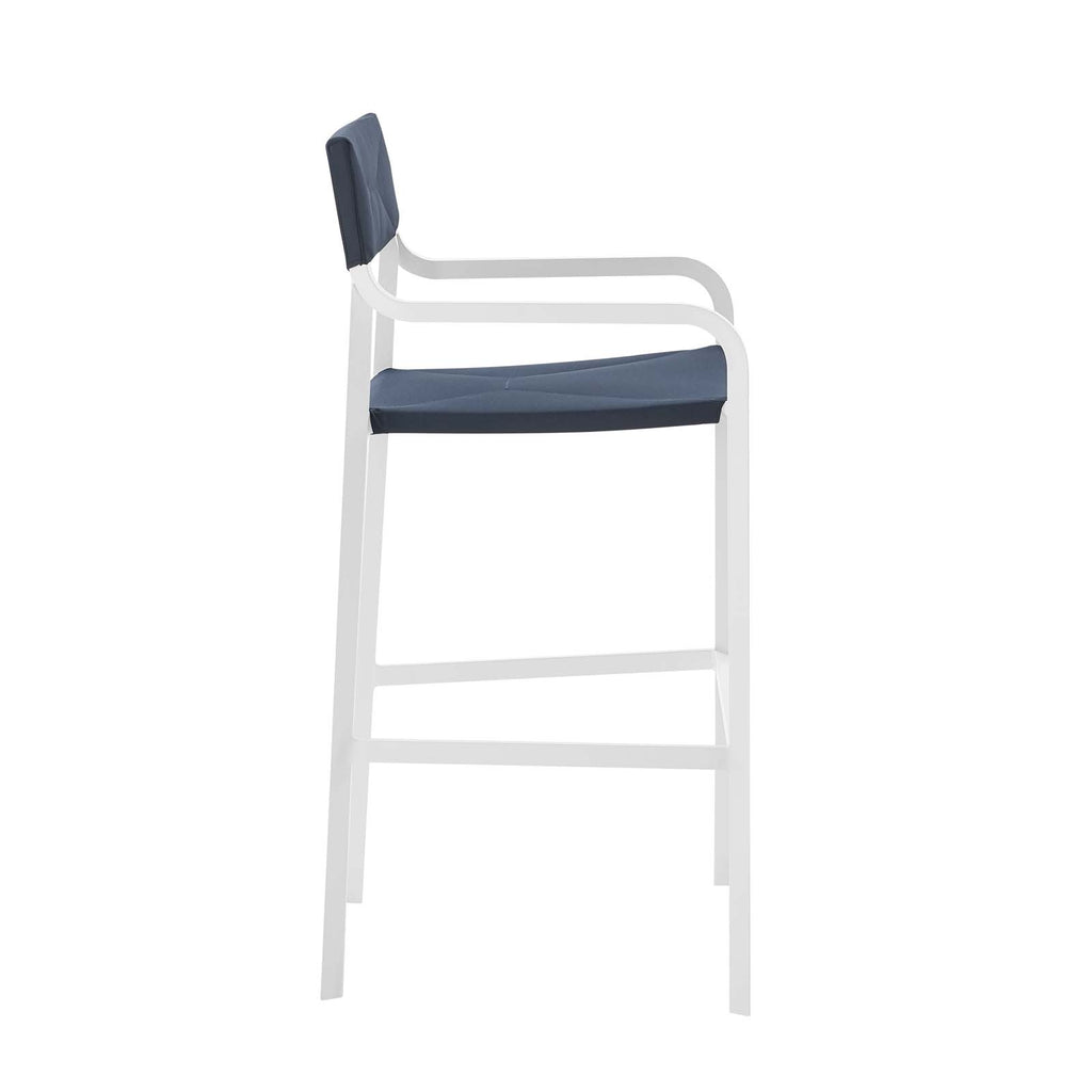 Raleigh Stackable Outdoor Patio Aluminum Bar Stool in White Navy
