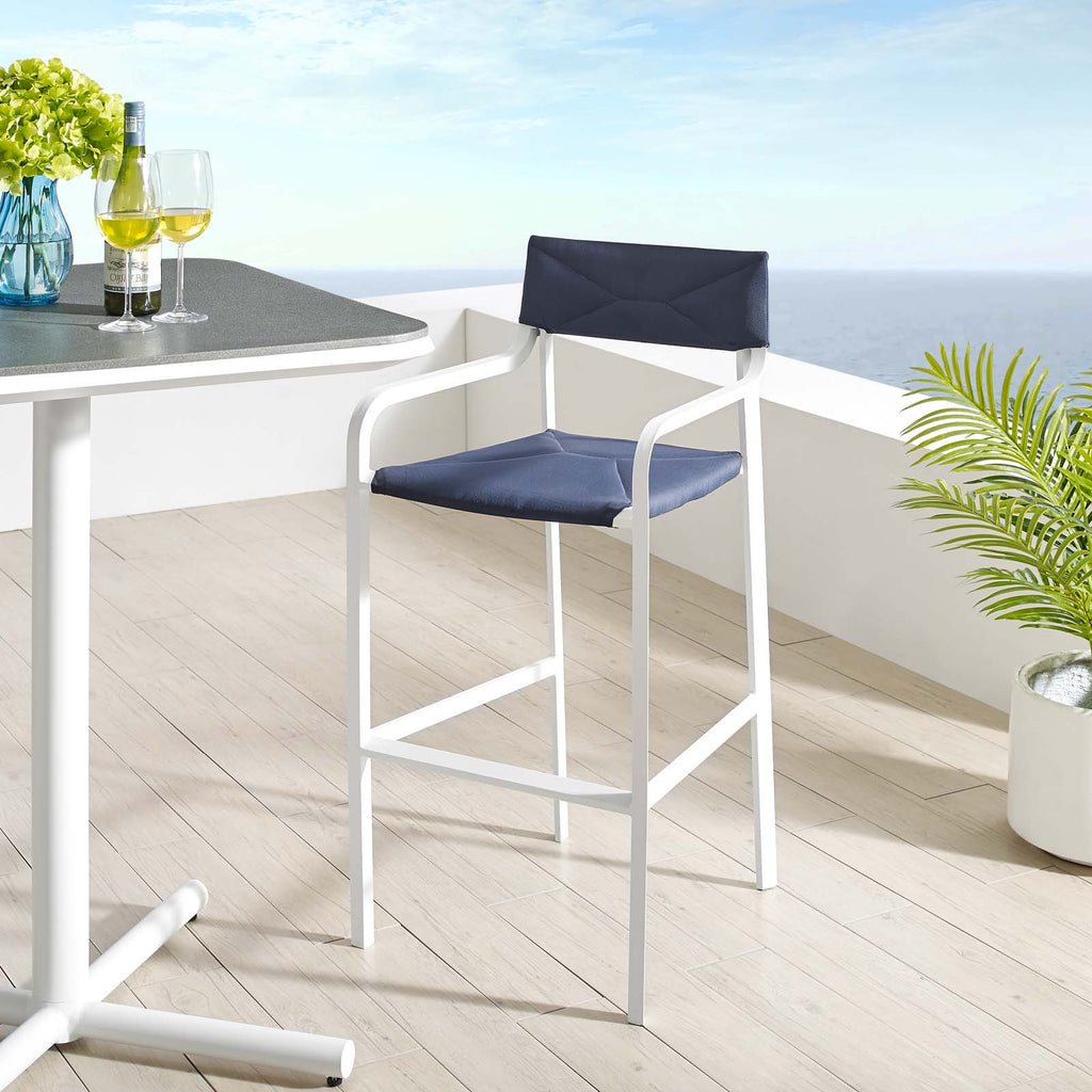 Raleigh Stackable Outdoor Patio Aluminum Bar Stool in White Navy