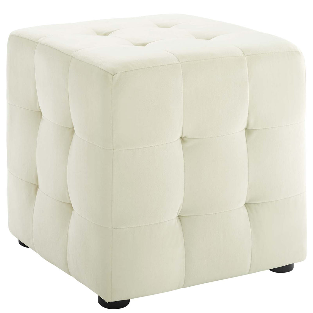 Contour Tufted Cube Performance Velvet Ottoman in Ivory