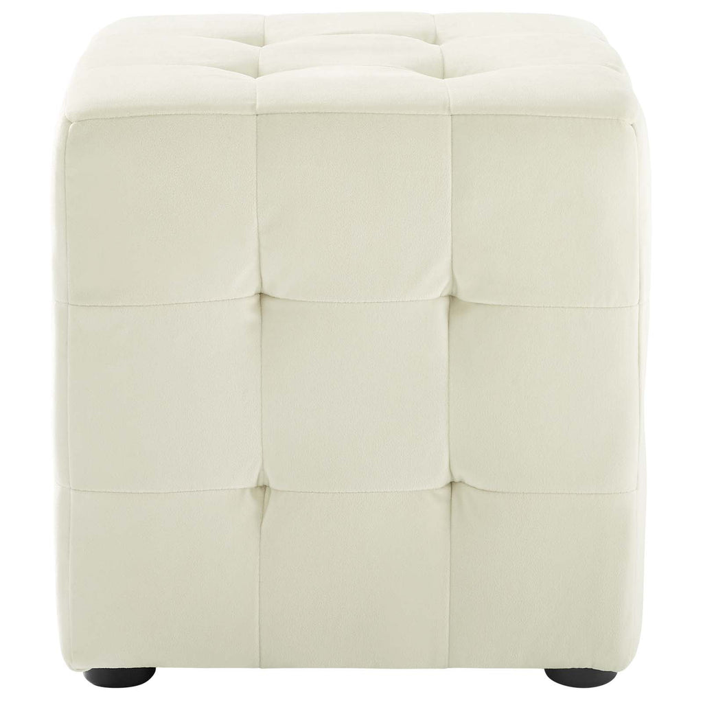 Contour Tufted Cube Performance Velvet Ottoman in Ivory