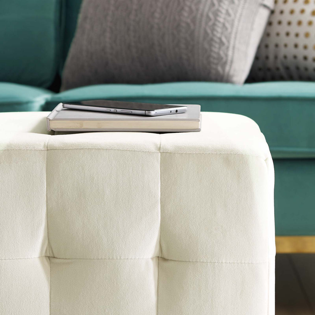 Contour Tufted Cube Performance Velvet Ottoman in Ivory