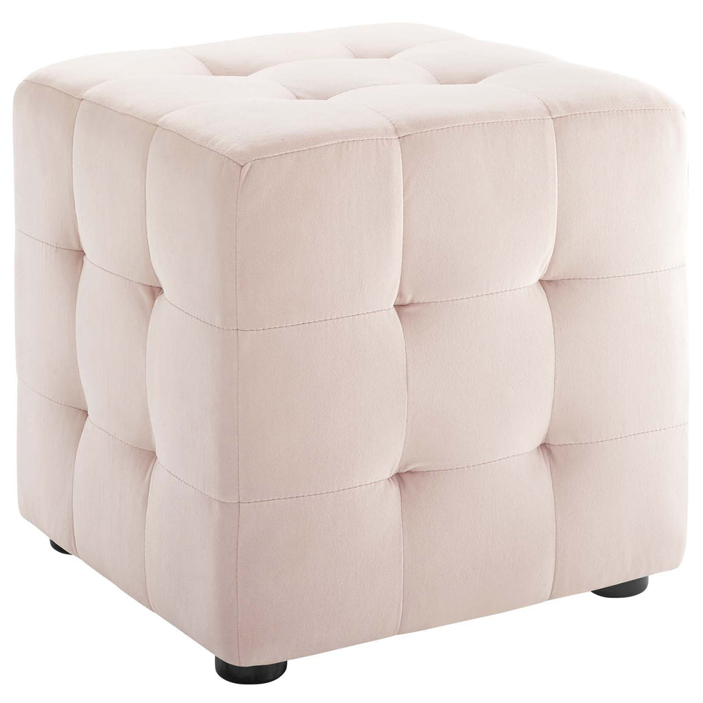 Contour Tufted Cube Performance Velvet Ottoman in Pink
