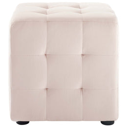 Contour Tufted Cube Performance Velvet Ottoman in Pink