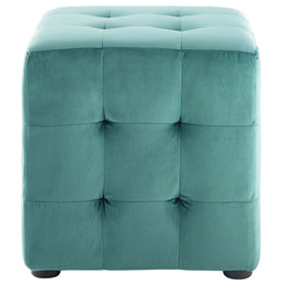 Contour Tufted Cube Performance Velvet Ottoman in Teal