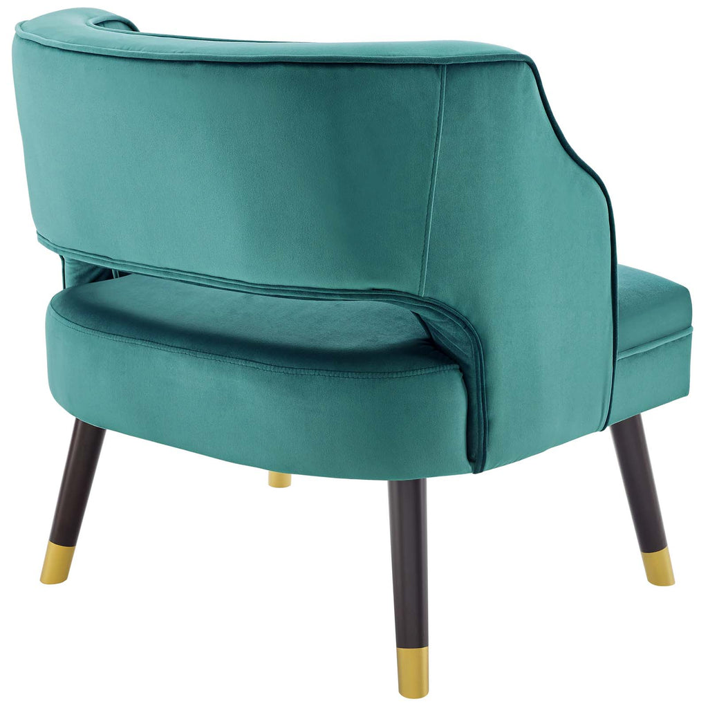 Traipse Button Tufted Open Back Performance Velvet Armchair in Teal