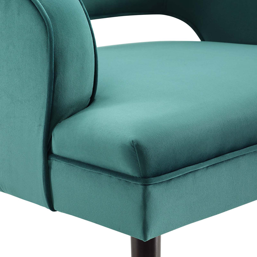 Traipse Button Tufted Open Back Performance Velvet Armchair in Teal
