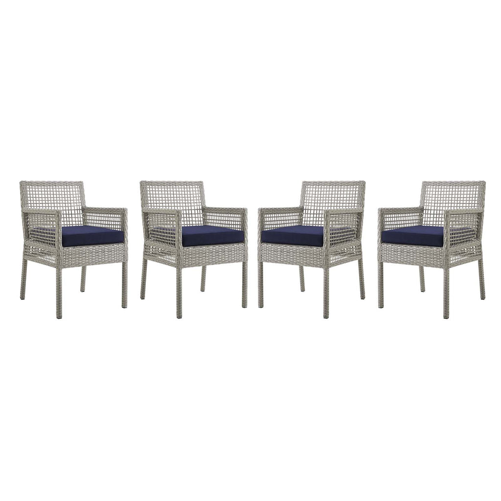 Aura Dining Armchair Outdoor Patio Wicker Rattan Set of 4 in Gray Navy