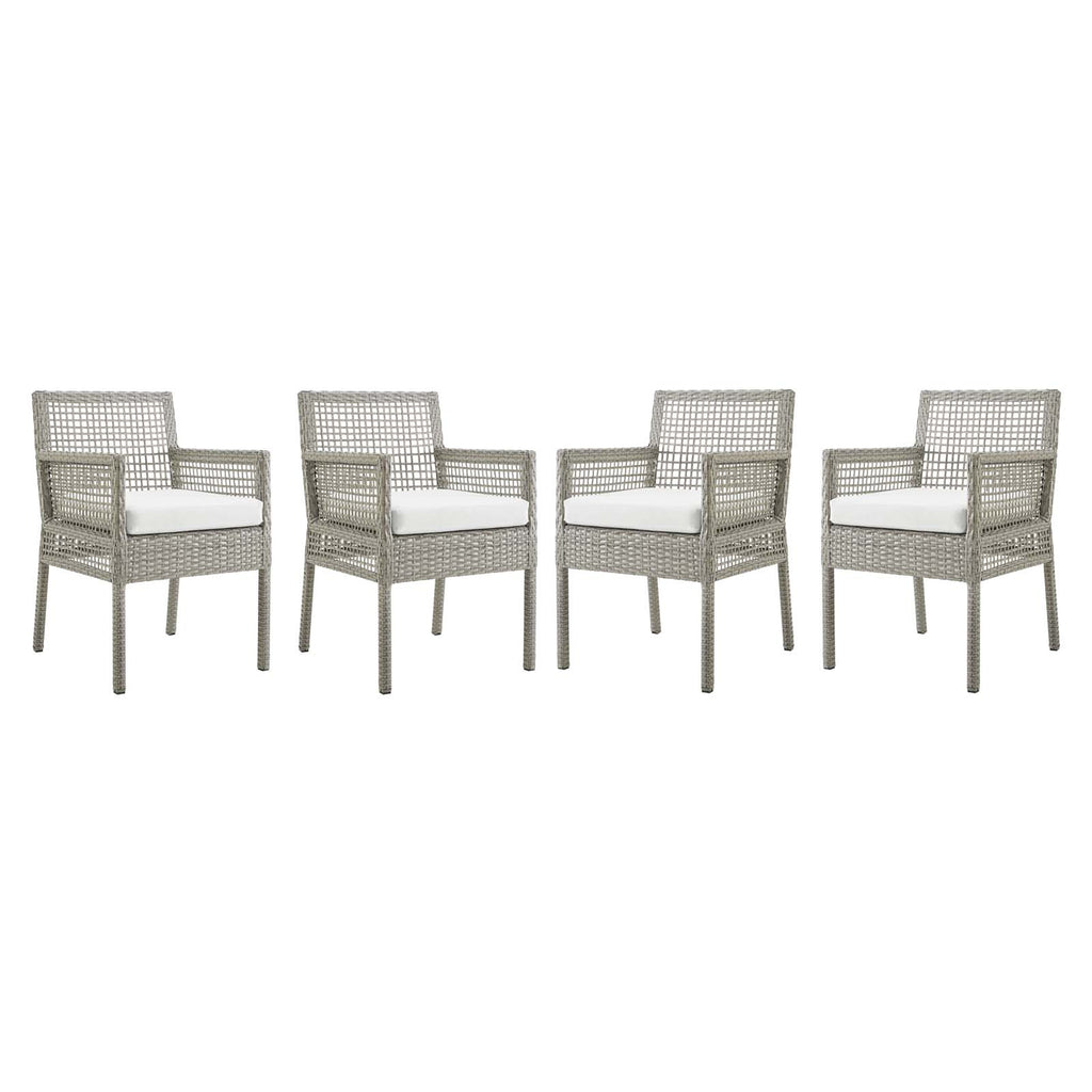 Aura Dining Armchair Outdoor Patio Wicker Rattan Set of 4 in Gray White