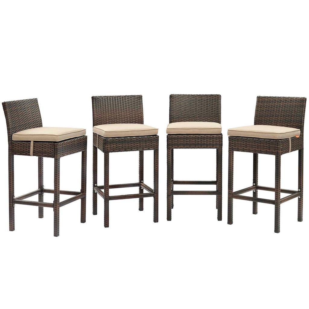 Conduit Bar Stool Outdoor Patio Wicker Rattan Set of 4 in Brown Beige