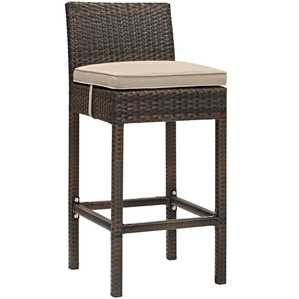 Conduit Bar Stool Outdoor Patio Wicker Rattan Set of 4 in Brown Beige