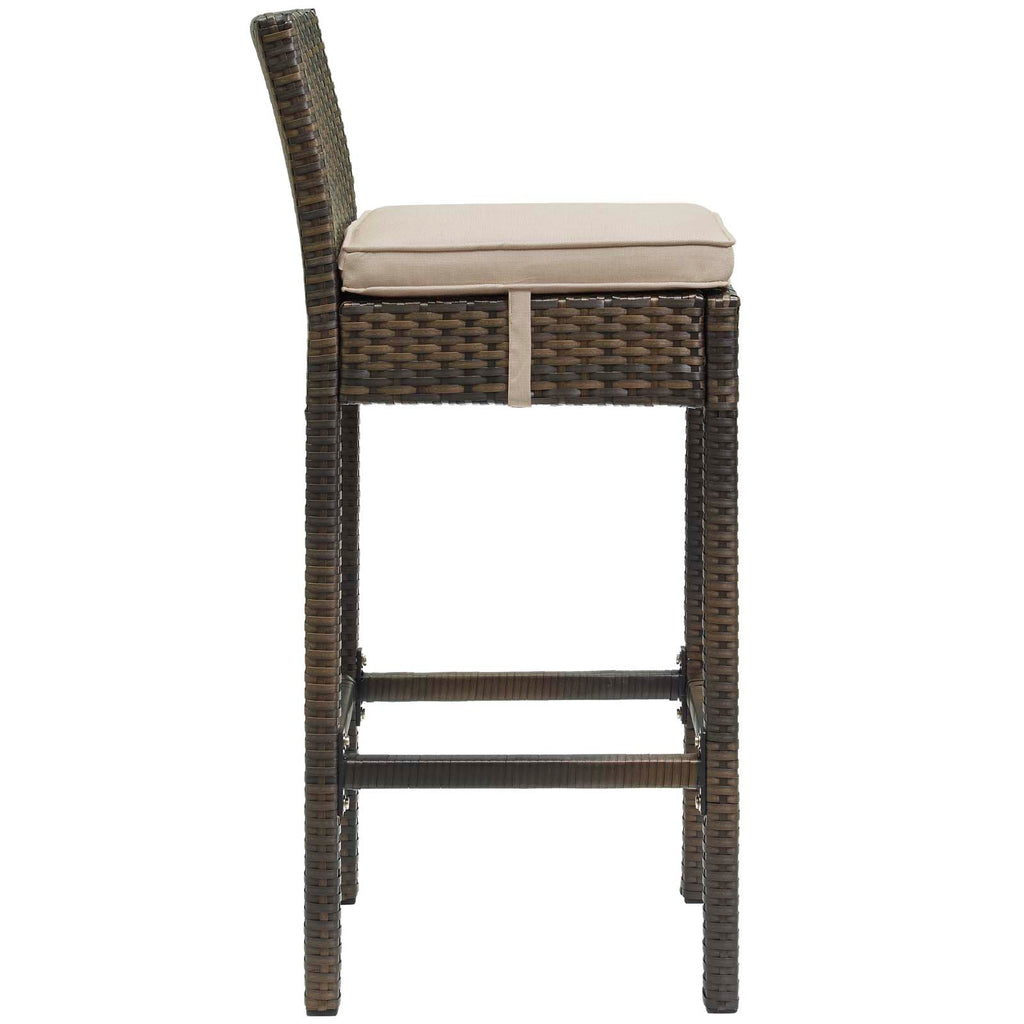 Conduit Bar Stool Outdoor Patio Wicker Rattan Set of 4 in Brown Beige