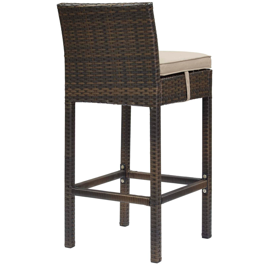 Conduit Bar Stool Outdoor Patio Wicker Rattan Set of 4 in Brown Beige