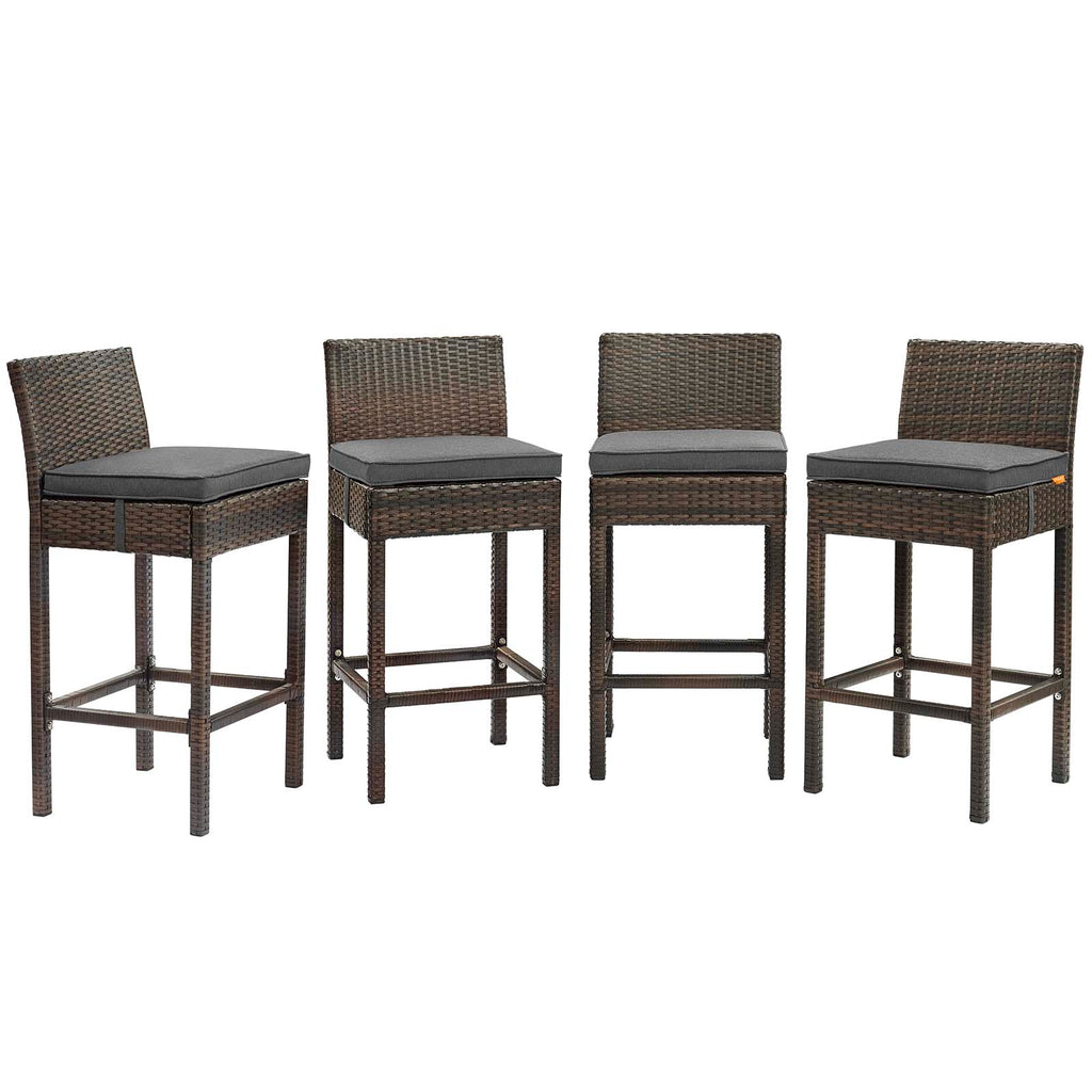 Conduit Bar Stool Outdoor Patio Wicker Rattan Set of 4 in Brown Charcoal