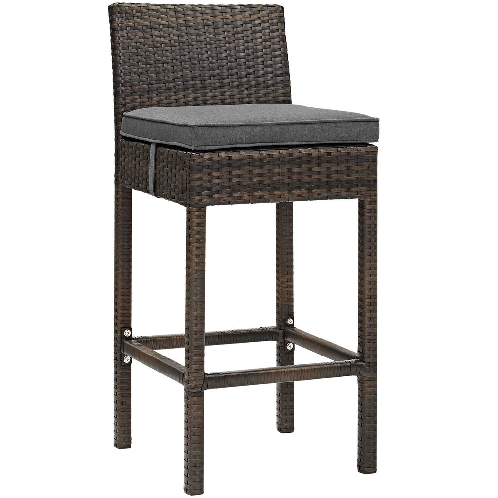 Conduit Bar Stool Outdoor Patio Wicker Rattan Set of 4 in Brown Charcoal