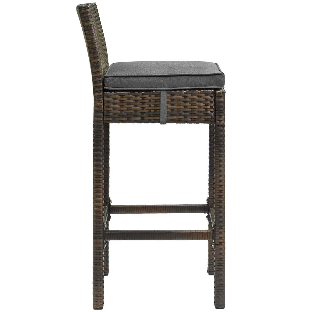 Conduit Bar Stool Outdoor Patio Wicker Rattan Set of 4 in Brown Charcoal