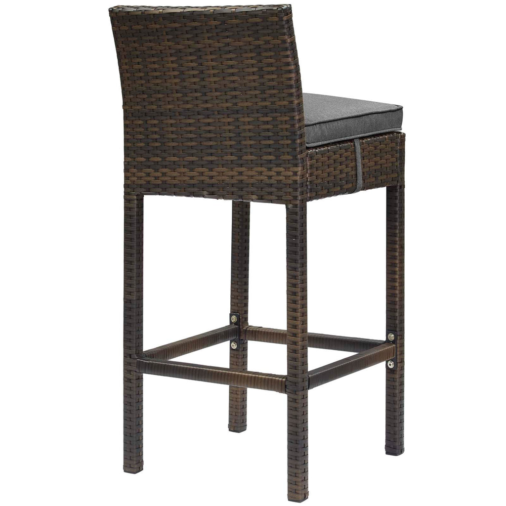 Conduit Bar Stool Outdoor Patio Wicker Rattan Set of 4 in Brown Charcoal