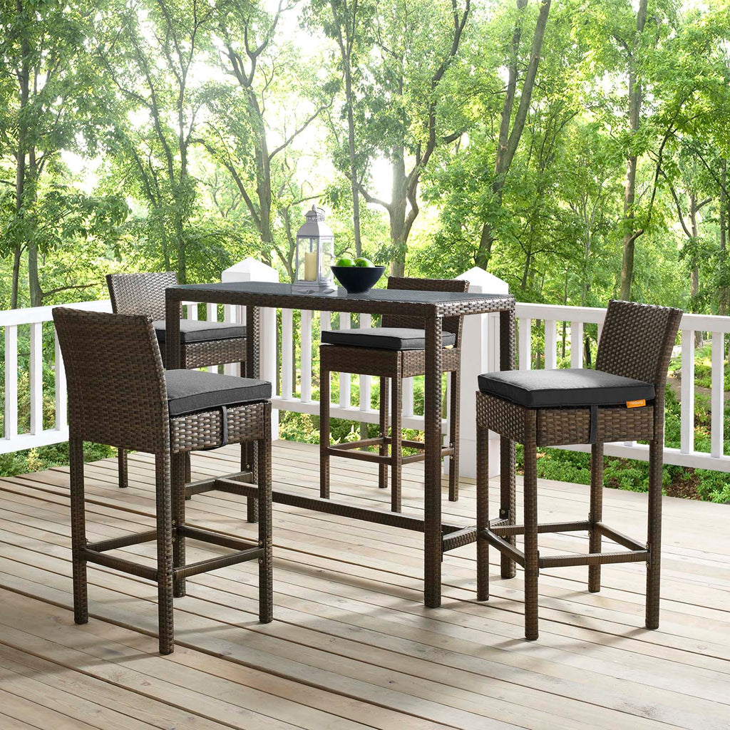 Conduit Bar Stool Outdoor Patio Wicker Rattan Set of 4 in Brown Charcoal