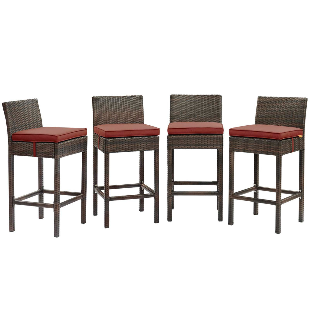 Conduit Bar Stool Outdoor Patio Wicker Rattan Set of 4 in Brown Currant