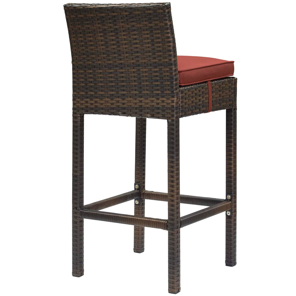 Conduit Bar Stool Outdoor Patio Wicker Rattan Set of 4 in Brown Currant