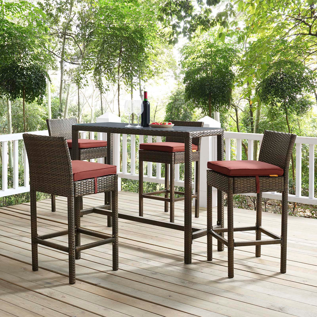 Conduit Bar Stool Outdoor Patio Wicker Rattan Set of 4 in Brown Currant