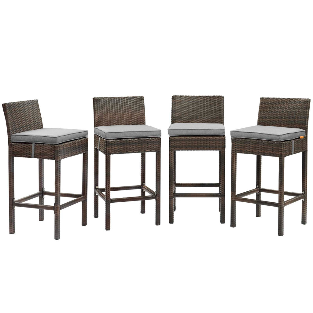 Conduit Bar Stool Outdoor Patio Wicker Rattan Set of 4 in Brown Gray