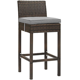 Conduit Bar Stool Outdoor Patio Wicker Rattan Set of 4 in Brown Gray