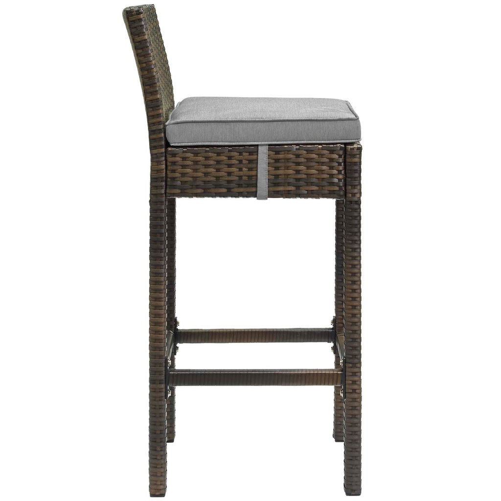 Conduit Bar Stool Outdoor Patio Wicker Rattan Set of 4 in Brown Gray