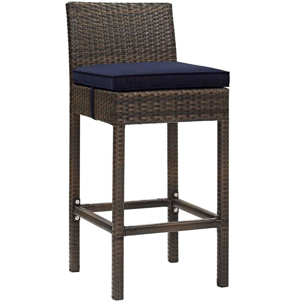 Conduit Bar Stool Outdoor Patio Wicker Rattan Set of 4 in Brown Navy