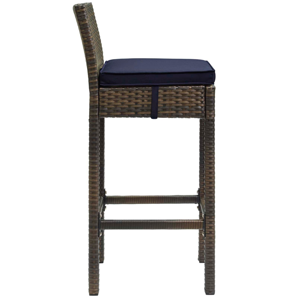 Conduit Bar Stool Outdoor Patio Wicker Rattan Set of 4 in Brown Navy