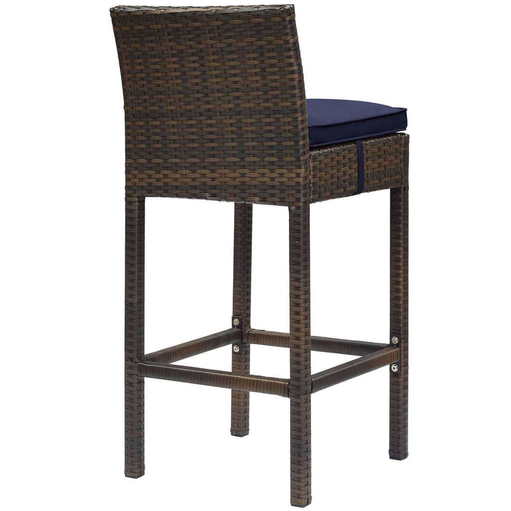 Conduit Bar Stool Outdoor Patio Wicker Rattan Set of 4 in Brown Navy