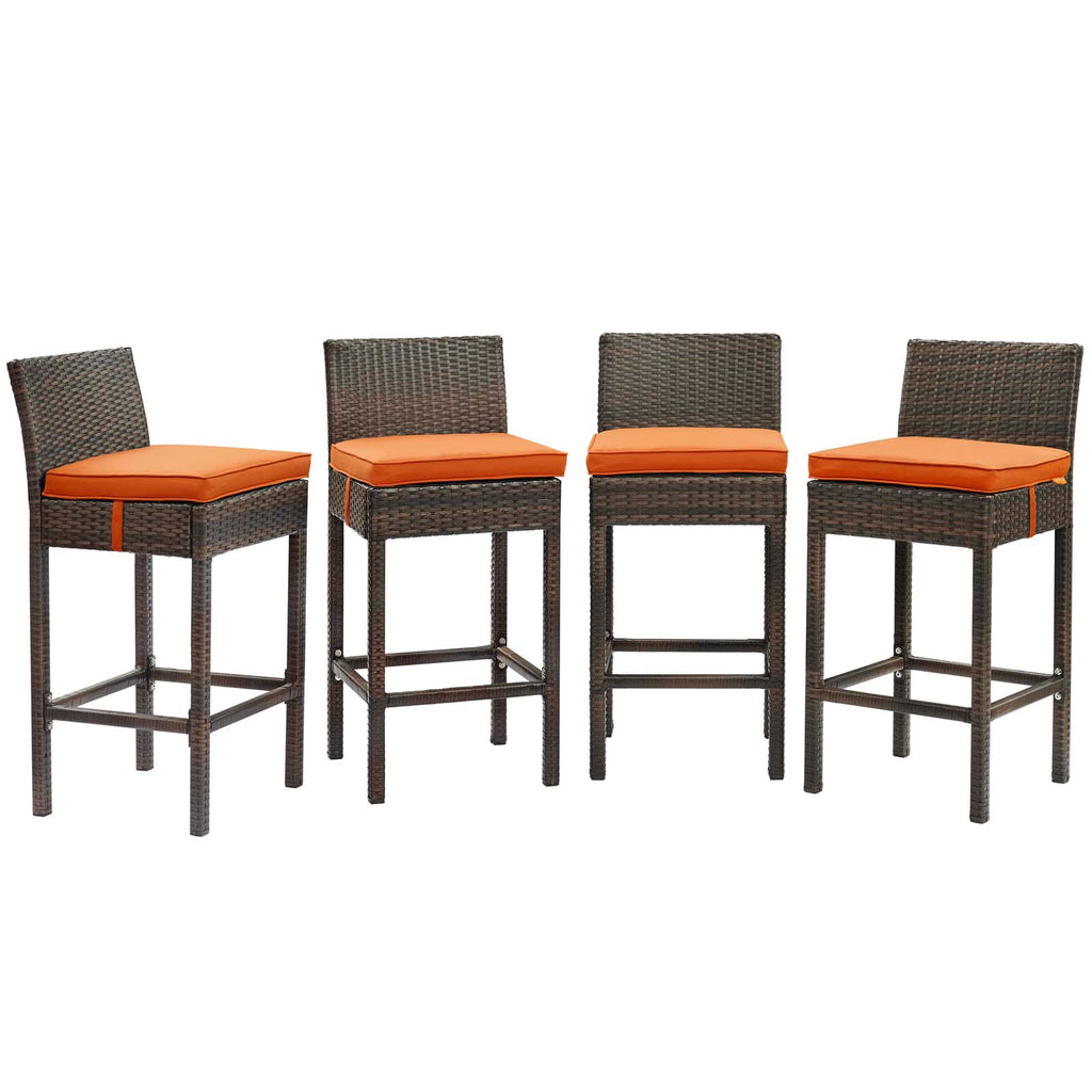 Conduit Bar Stool Outdoor Patio Wicker Rattan Set of 4 in Brown Orange