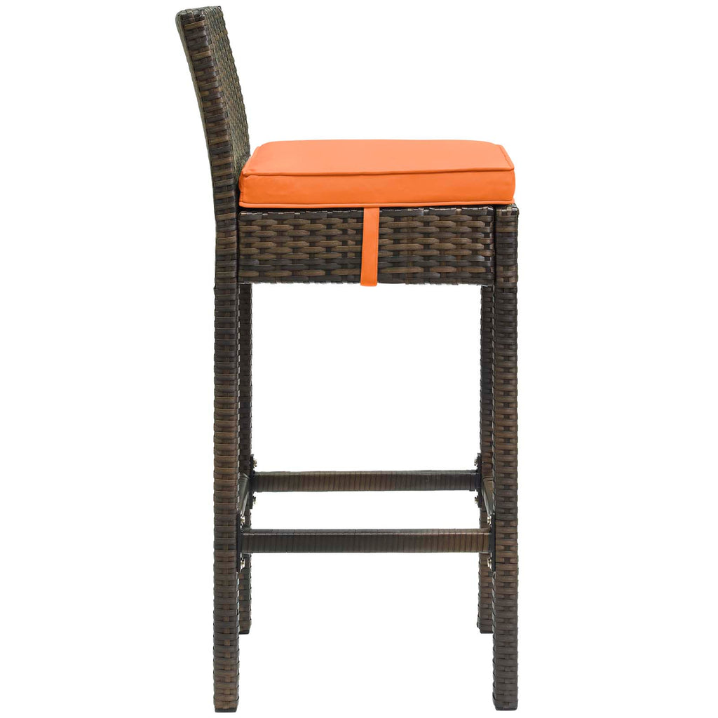 Conduit Bar Stool Outdoor Patio Wicker Rattan Set of 4 in Brown Orange